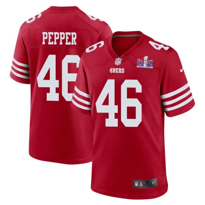 Taybor Pepper 46 San Francisco 49ers Super Bowl LVIII Patch Game Men Jersey - Scarlet