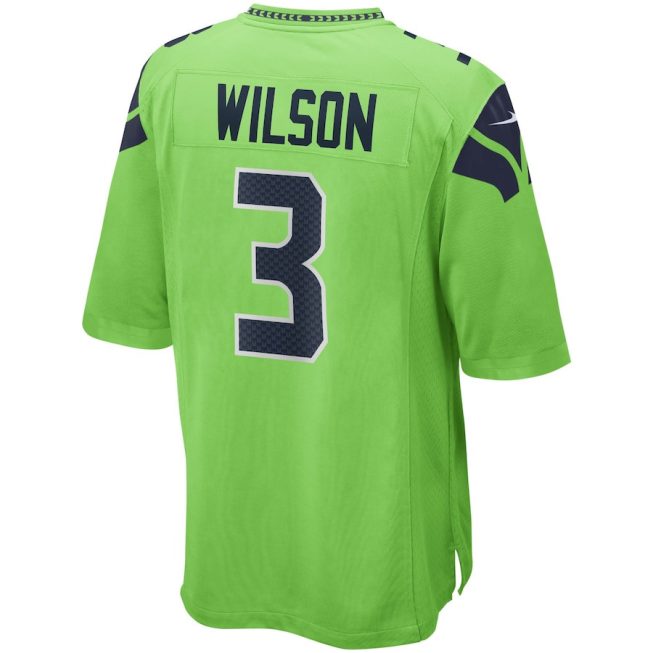 Russell Wilson 3 Seattle Seahawks Men Alternate Game Jersey - Neon Green - Image 3