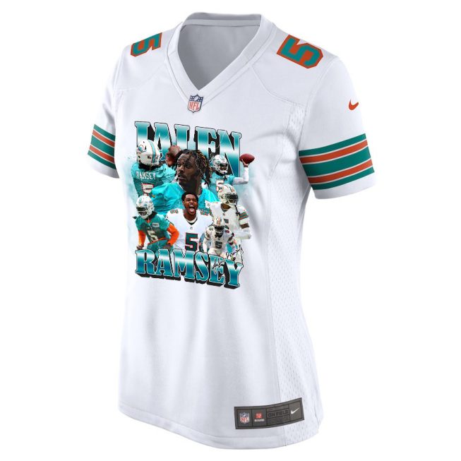 Jalen Ramsey 5 Signed Miami Dolphins Alternate Game Women Jersey - White V2 - Image 2