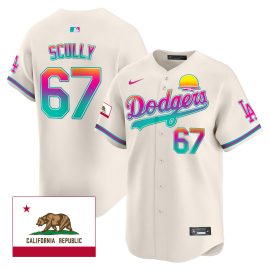 Vin Scully 67 Los Angeles Dodgers 2024 Los Angeles City Style California Republic Patch Men Jersey - Cream
