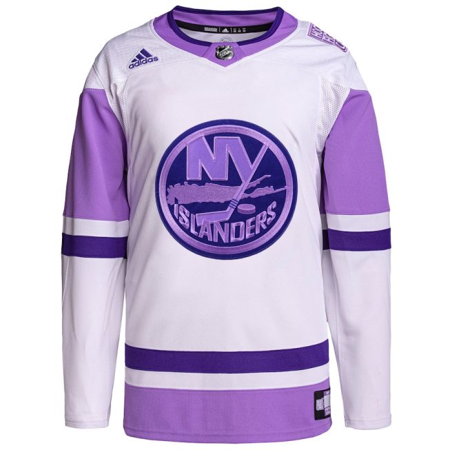 New York Islanders Hockey Fights Cancer Primegreen Men Jersey - White/Purple - Image 2