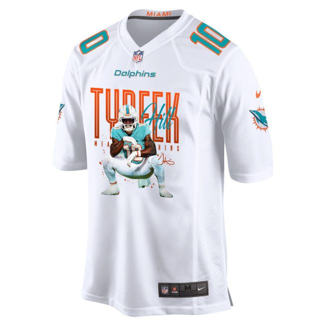 Tyreek Hill 10 Miami Dolphins Cheetah Celebration Game Men Jersey - White - Image 2