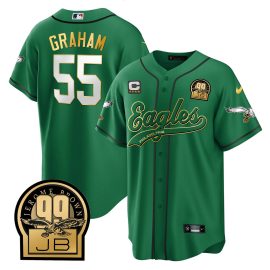Brandon Graham 55 Philadelphia Eagles Jerome Brown Retired Patch Baseball Men Jersey - Kelly Green Gold Trim