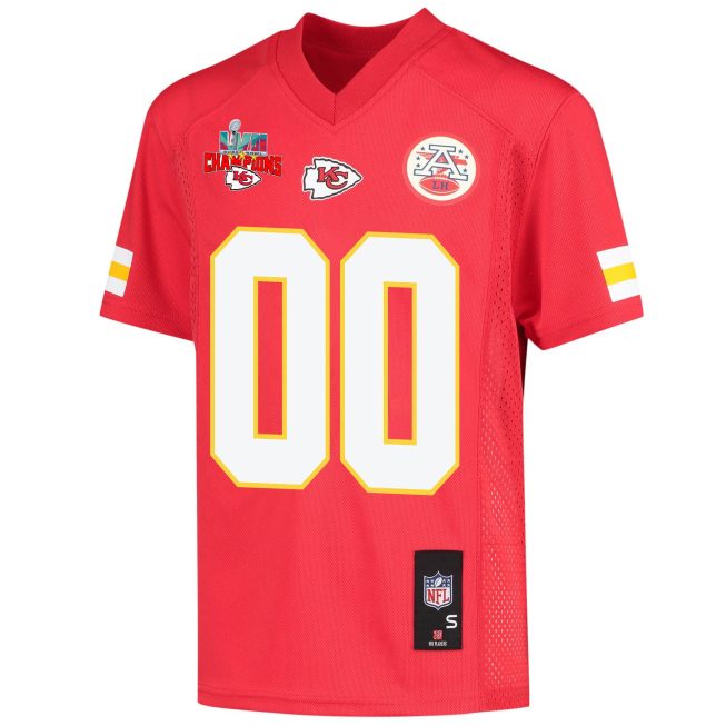 Custom Kansas City Chiefs Super Bowl LVII Champions 3 Stars Youth Game Jersey - Red - Image 3