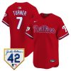 Trea Turner 7 Philadelphia Phillies 2024 Jackie Robinson Patch Men Jersey - Red