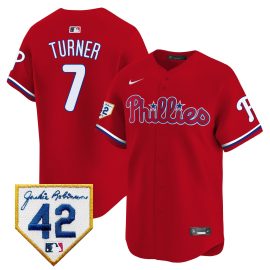 Trea Turner 7 Philadelphia Phillies 2024 Jackie Robinson Patch Men Jersey - Red