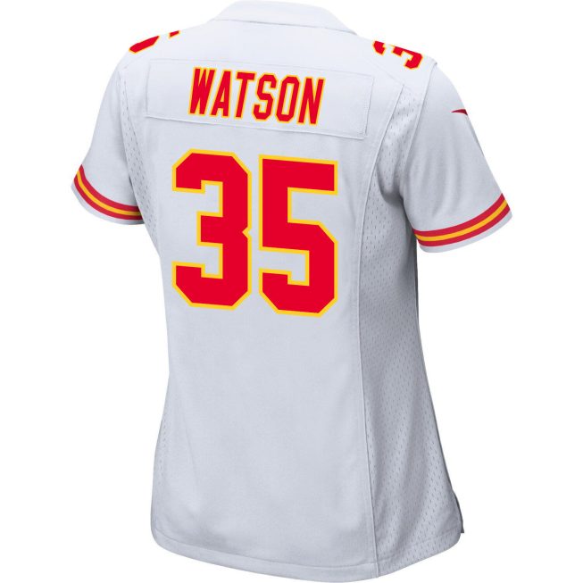 Jaylen Watson 35 Kansas City Chiefs Super Bowl LVIII Patch Game Women Jersey - White - Image 3
