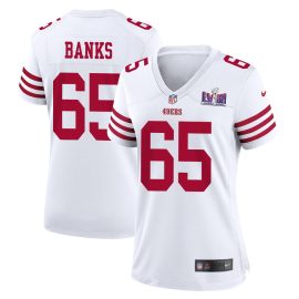 Aaron Banks 65 San Francisco 49ers Super Bowl LVIII Patch Game Women Jersey - White