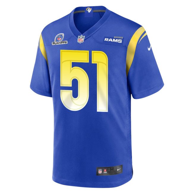 Zach VanValkenburg 51 Los Angeles Rams 2023 Playoffs Patch Game Men Jersey - Royal - Image 2