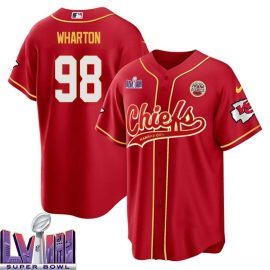 Tershawn Wharton 98 Kansas City Chiefs Super Bowl LVIII Baseball Men Jersey - Red