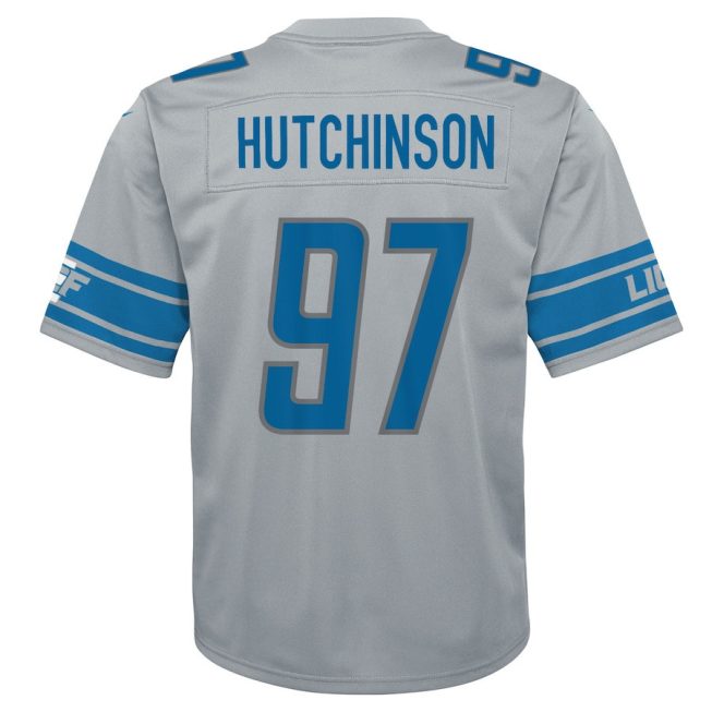 Aidan Hutchinson 97 Detroit Lions YOUTH Inverted Game Jersey - Silver - Image 3