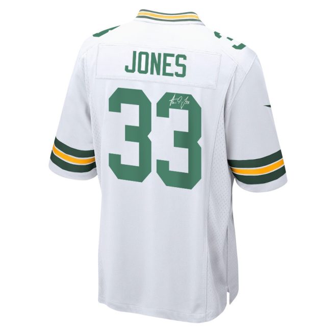 Aaron Jones 33 Signed Green Bay Packers Super Bowl LVIII Game Men Jersey - White - Image 3