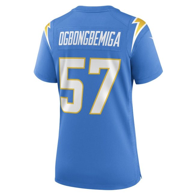 Amen Ogbongbemiga 57 Los Angeles Chargers Women Game Jersey - Powder Blue - Image 3