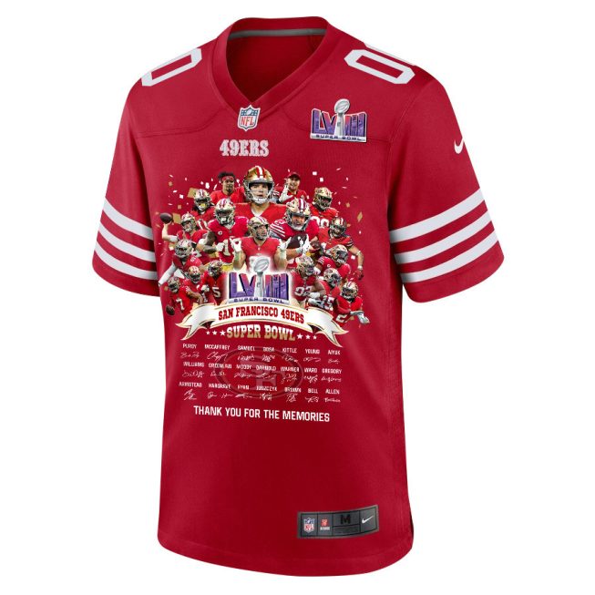 San Francisco 49ers Super Bowl LVIII Thanks For Memories Game Custom Men Jersey - Scarlet - Image 2