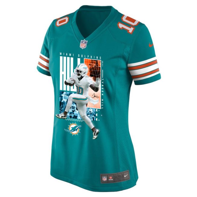 Tyreek Hill 10 Miami Dolphins The Cheetah Women Game Jersey - Aqua - Image 3