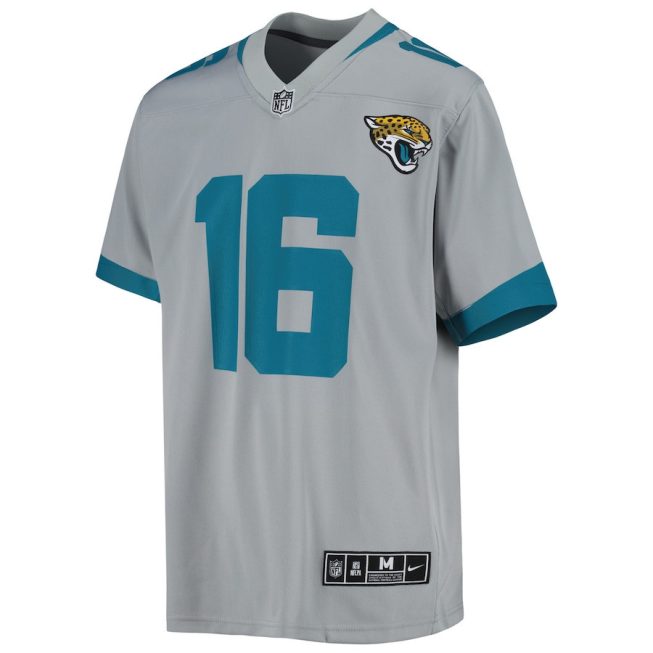 Trevor Lawrence 16 Jacksonville Jaguars YOUTH Inverted Team Game Jersey - Silver - Image 2