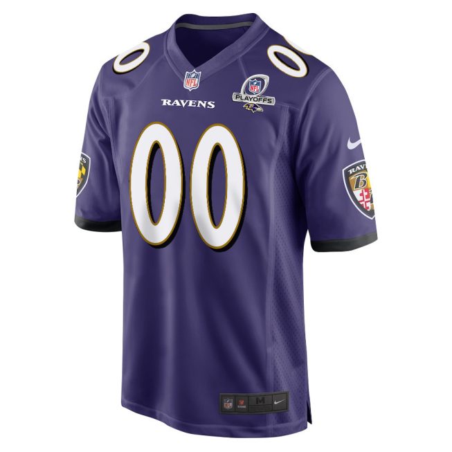Baltimore Ravens 2023 Playoffs Patch Game Men Custom Jersey - Purple - Image 2