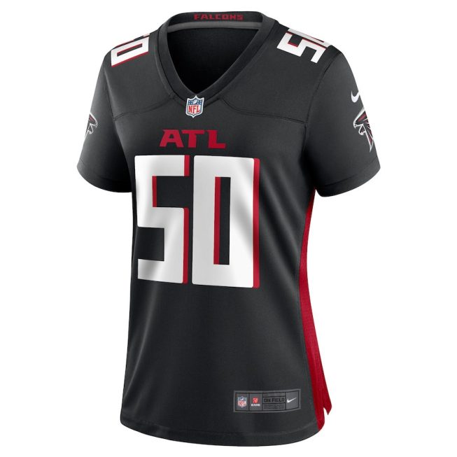 Tae Davis 50 Atlanta Falcons Game Women Jersey - Black - Image 2