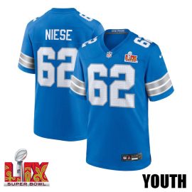 Michael Niese #62 Detroit Lions Super Bowl LIX YOUTH Jersey - Blue