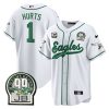 Jalen Hurts 1 Philadelphia Eagles Jerome Brown Retired Patch Baseball Men Jersey - White