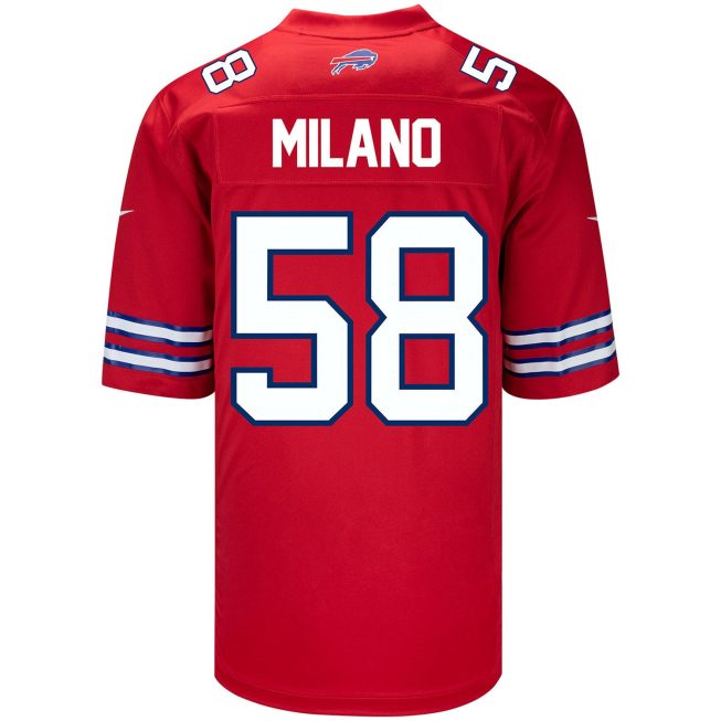 Matt Milano 58 Buffalo Bills Men Alternate Game Jersey - Red - Image 3