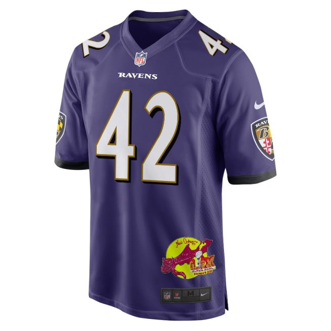 Patrick Ricard 42 Baltimore Ravens Super Bowl LIX New Orleans Patch Game Men Jersey - Purple - Image 3