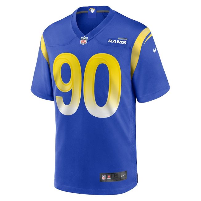 Tyler Davis 90 Los Angeles Rams Team Game Men Jersey - Royal - Image 2