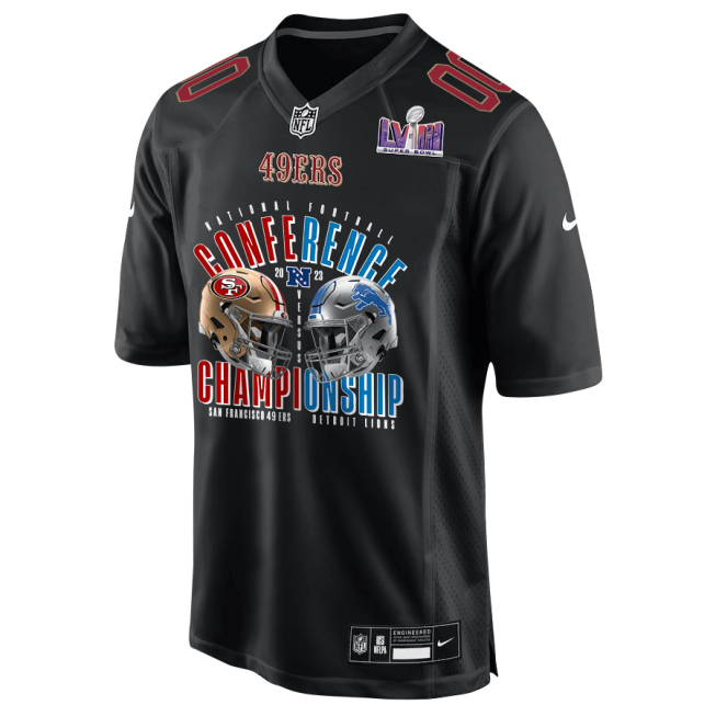 San Francisco 49ers vs. Detroit Lions 2023 NFC Championship Matchup Fashion Game Custom Men Jersey - Carbon Black - Image 2