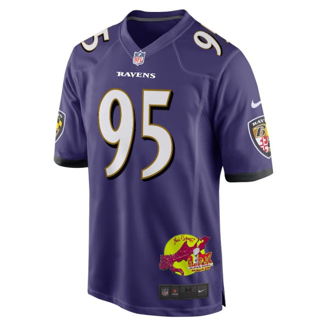 Tavius Robinson 95 Baltimore Ravens Super Bowl LIX New Orleans Patch Game Men Jersey - Purple - Image 3