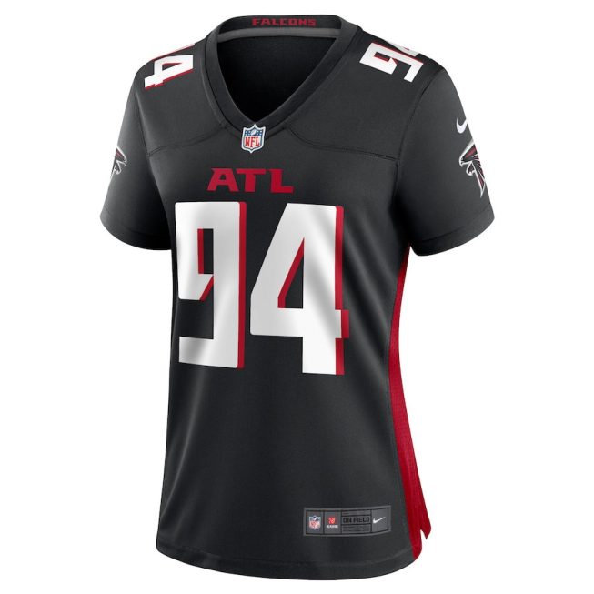 Albert Huggins 94 Atlanta Falcons Game Women Jersey - Black - Image 2