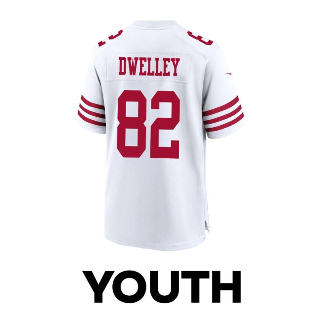 Ross Dwelley 82 San Francisco 49ers Super Bowl LVIII Patch Game YOUTH Jersey - White - Image 3