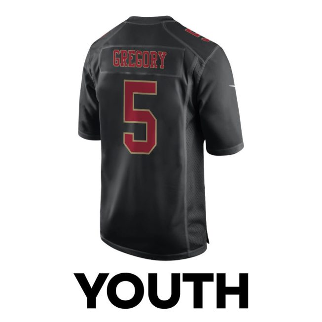 Randy Gregory 5 San Francisco 49ers Super Bowl LVIII Patch Fashion Game YOUTH Jersey - Carbon Black - Image 3