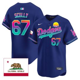 Vin Scully 67 Los Angeles Dodgers 2024 Los Angeles City Style California Republic Patch Men Jersey - Royal