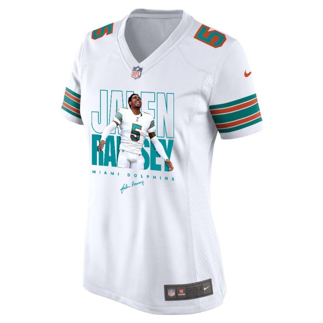 Jalen Ramsey 5 Signed Miami Dolphins Alternate Game Women Jersey - White - Image 2