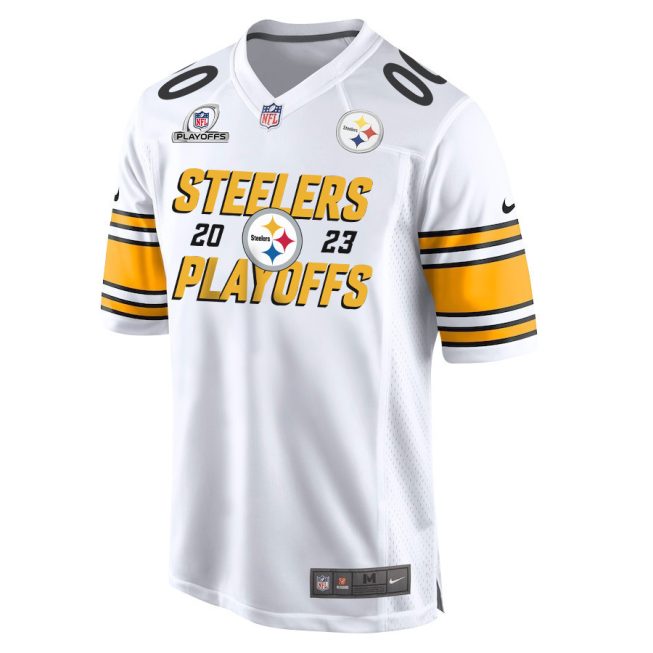 Pittsburgh Steelers 2023 Playoffs Iconic Game Men Custom Jersey - White - Image 2