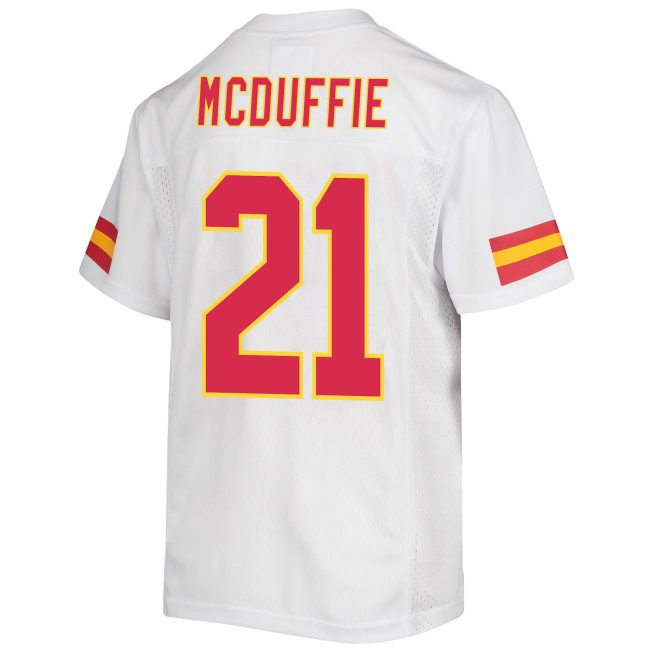 Trent McDuffie 21 Kansas City Chiefs Super Bowl LVII Champions Youth Game Jersey - White - Image 2