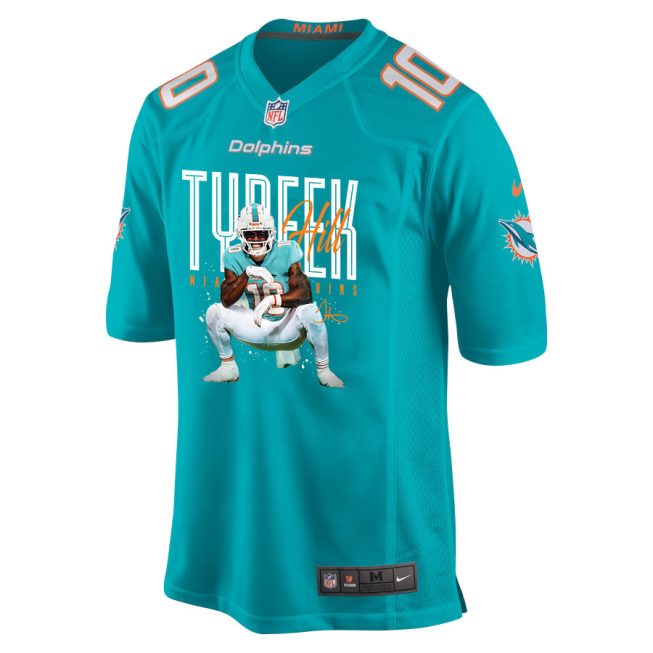 Tyreek Hill 10 Miami Dolphins Cheetah Celebration Game Men Jersey - Aqua - Image 2