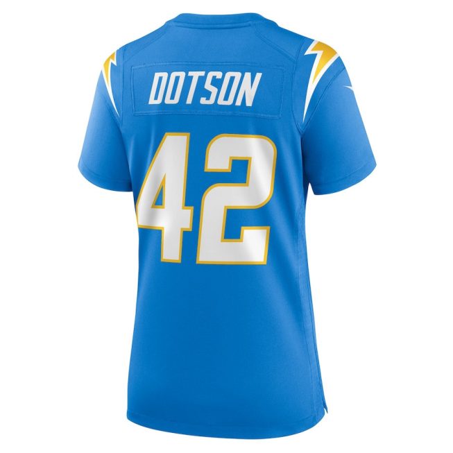 Elijah Dotson 42 Los Angeles Chargers Women Team Game Jersey - Powder Blue - Image 3