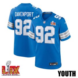 Marcus Davenport #92 Detroit Lions Super Bowl LIX YOUTH Jersey - Blue
