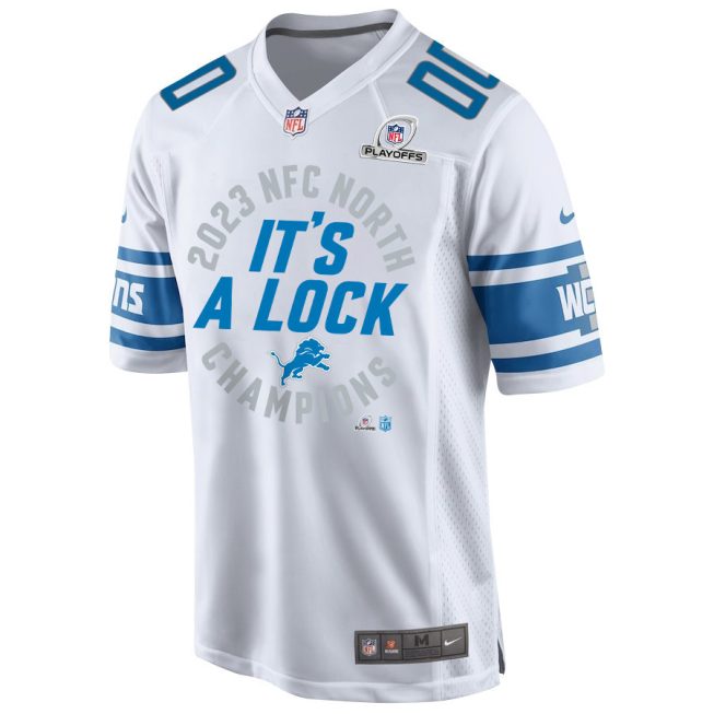 Detroit Lions 2023 NFC North Champions It's A Lock Game Men Custom Jersey - White - Image 3