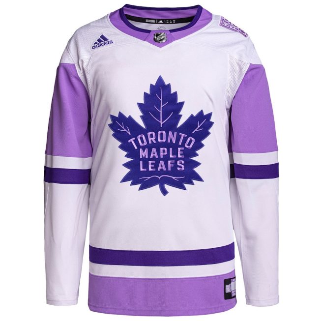 Toronto Maple Leafs Hockey Fights Cancer Primegreen Men Jersey - White/Purple - Image 2