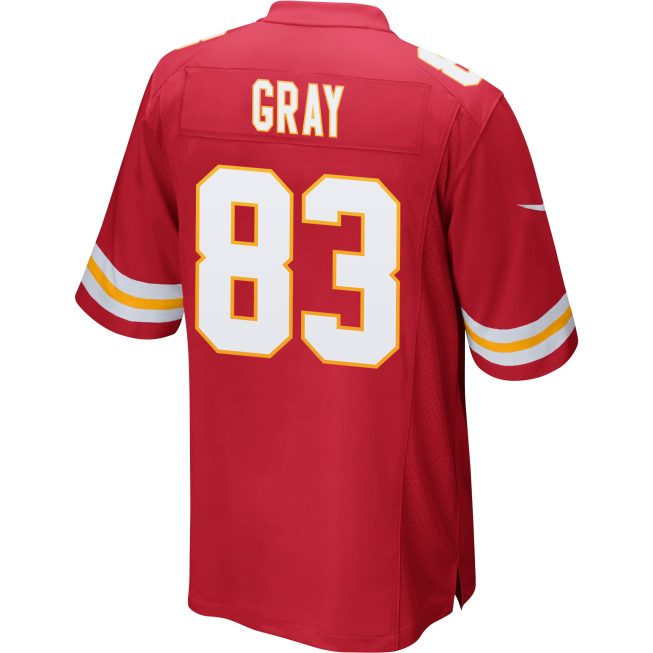Noah Gray 83 Kansas City Chiefs Super Bowl LVII Champions 3 Stars Men Game Jersey - Red - Image 2