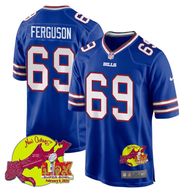 Reid Ferguson 69 Buffalo Bills Super Bowl LIX New Orleans Patch Game Men Jersey - Royal