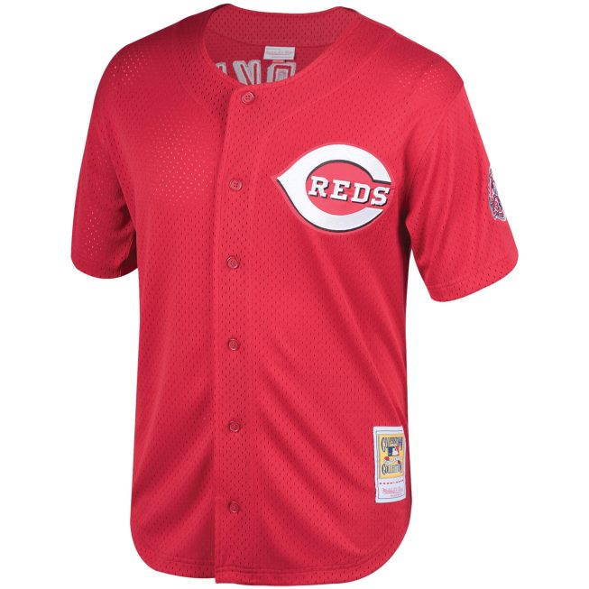 Barry Larkin Cincinnati Reds Mitchell & Ness Throwback Cooperstown Mesh Batting Practice Jersey - Red - Image 2