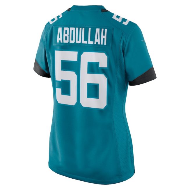Yasir Abdullah 56 Jacksonville Jaguars Women Team Game Jersey - Teal - Image 3