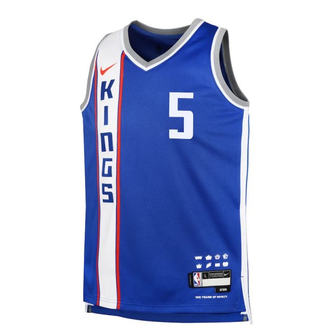De'Aaron Fox 5 Sacramento Kings 2023/24 City Edition Swingman YOUTH Jersey - Blue - Image 2