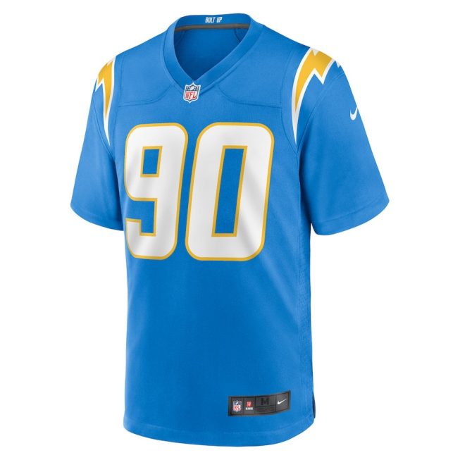 Brevin Allen 90 Los Angeles Chargers Men Game Jersey - Powder Blue - Image 2