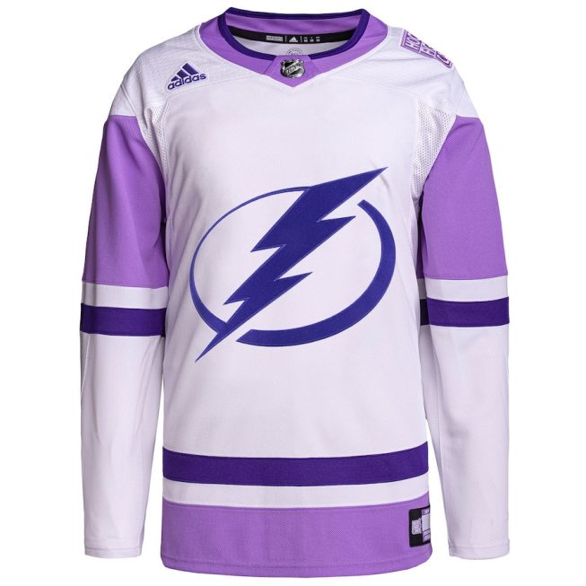 Tampa Bay Lightning Hockey Fights Cancer Primegreen Men Jersey - White/Purple - Image 2
