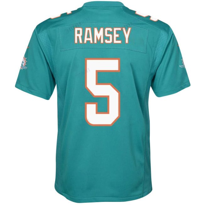 Jalen Ramsey 5 Signed Miami Dolphins Game YOUTH Jersey - Aqua - Image 3