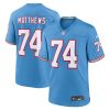 Bruce 74 Matthews Tennessee Titans Men Oilers Throwback Retired Game Jersey - Light Blue